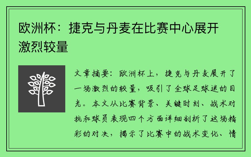 欧洲杯：捷克与丹麦在比赛中心展开激烈较量