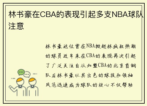 林书豪在CBA的表现引起多支NBA球队注意